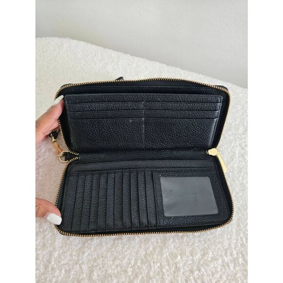 Michael Kors Jet Set Womens Black Pebbled Leather Solid Formal Zip Around Wallet - Picture 6 of 6